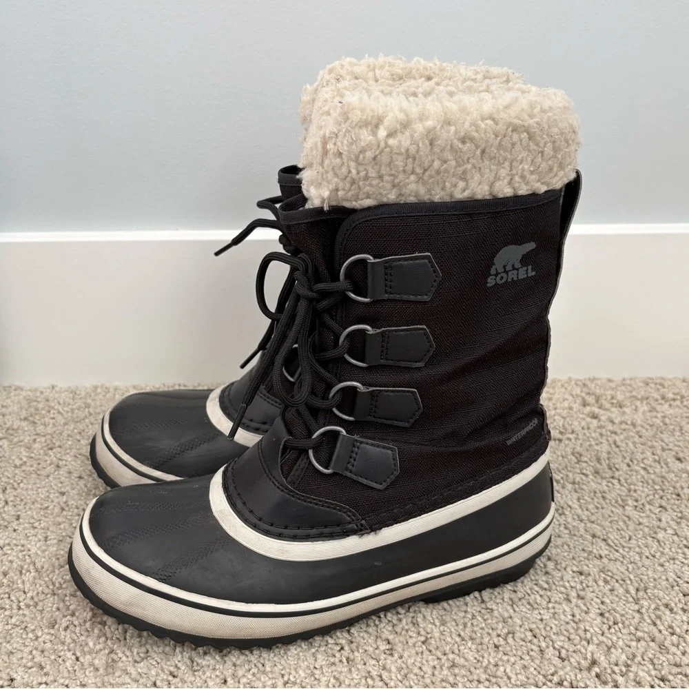 Sorel Winter Carnival Black Lace-Up Snow Waterproof Boots Outdoors Active Size 7 - Picture 4 of 15